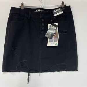 NWT Black Denim Mini Skirt Distressed Button Fly Goth Grunge Punk Festival Emo